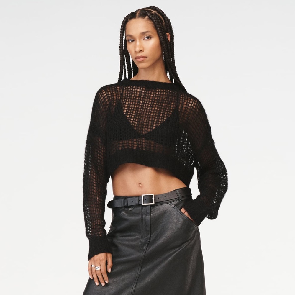 Zara New Black STEVEN MEISEL MESH KNIT SWEATER. Size L